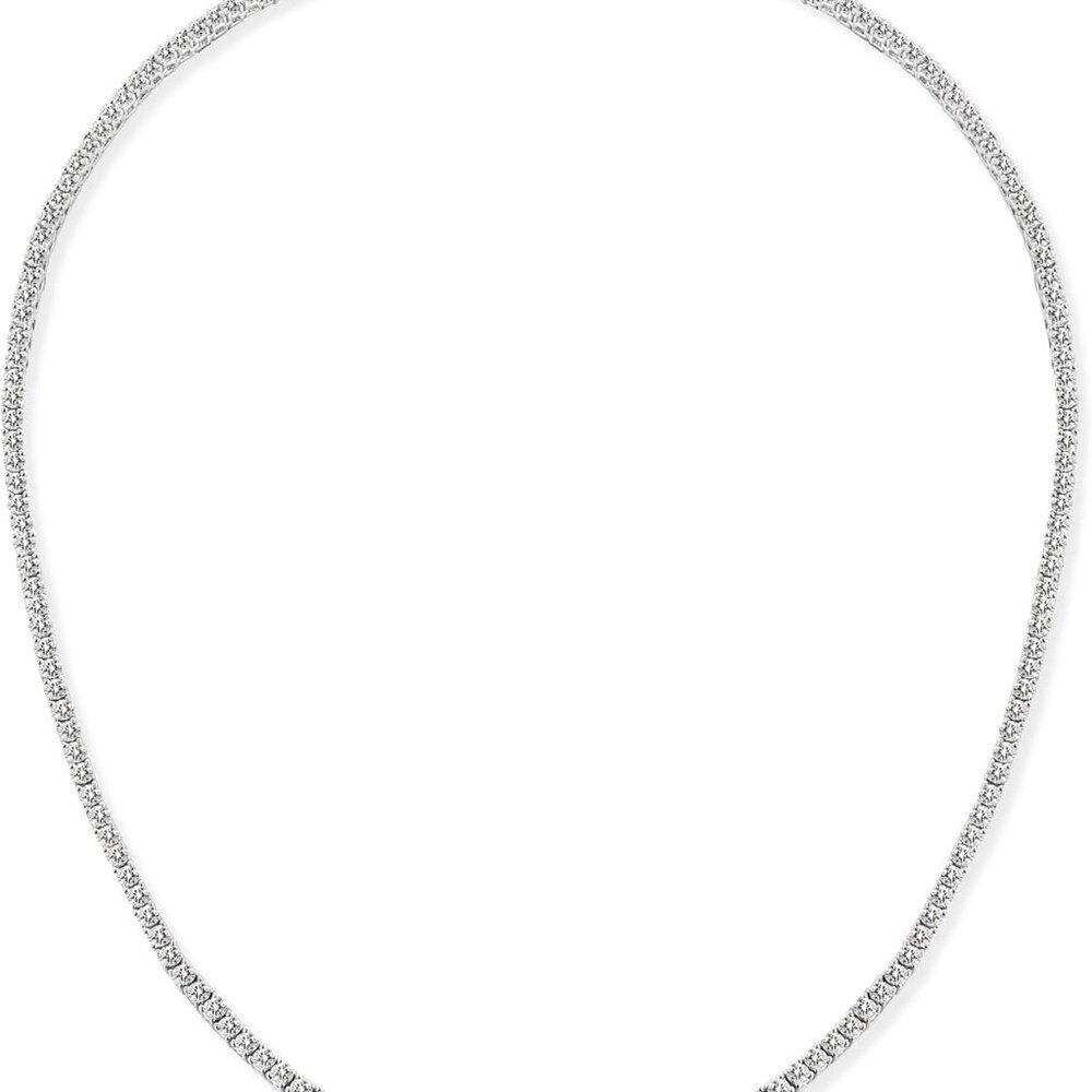 Women's White Gold Plated 2mm Cubic Zirconia Tennis Necklace 16-22 Inch
